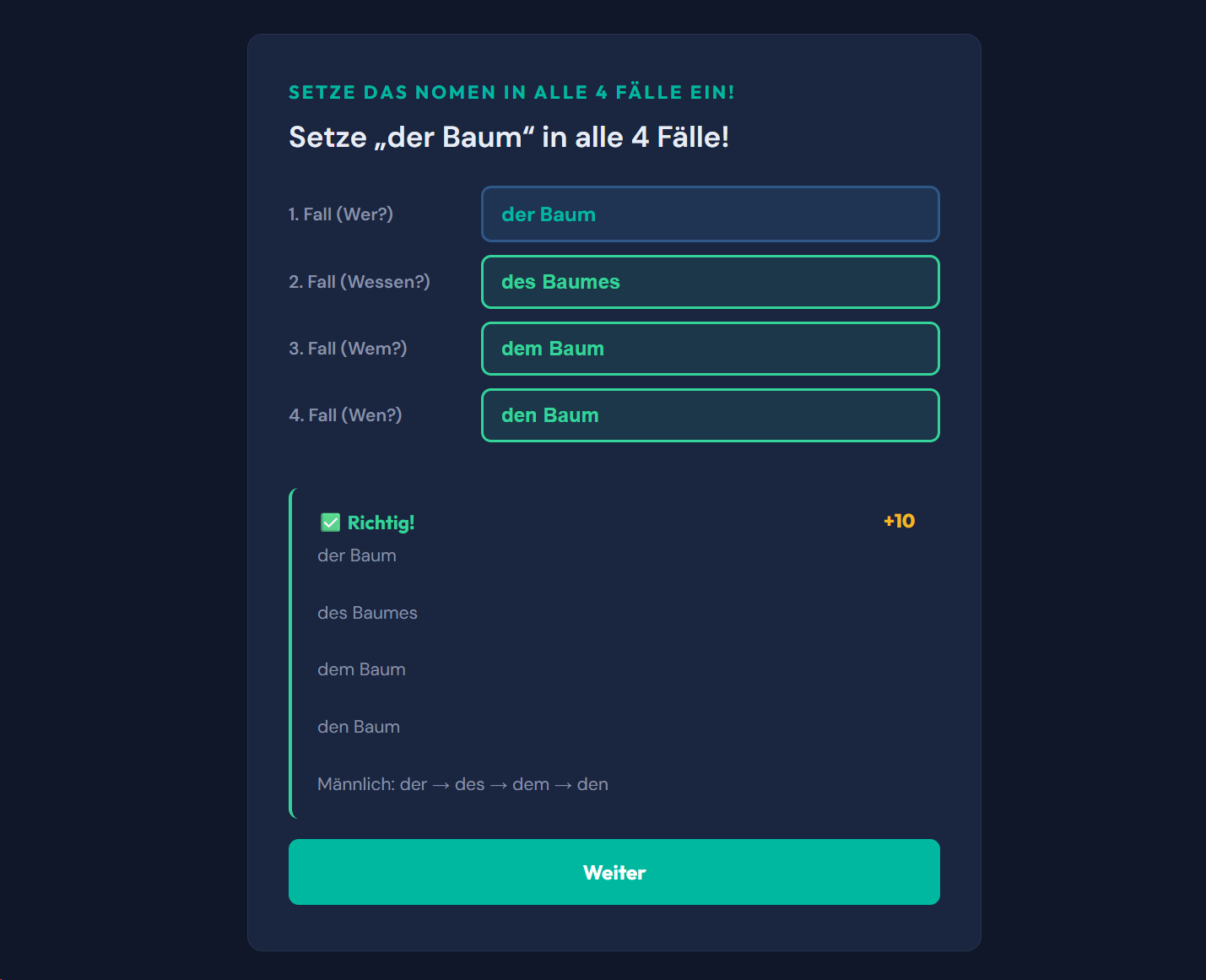 Beispiel-Aufgabe Deklination