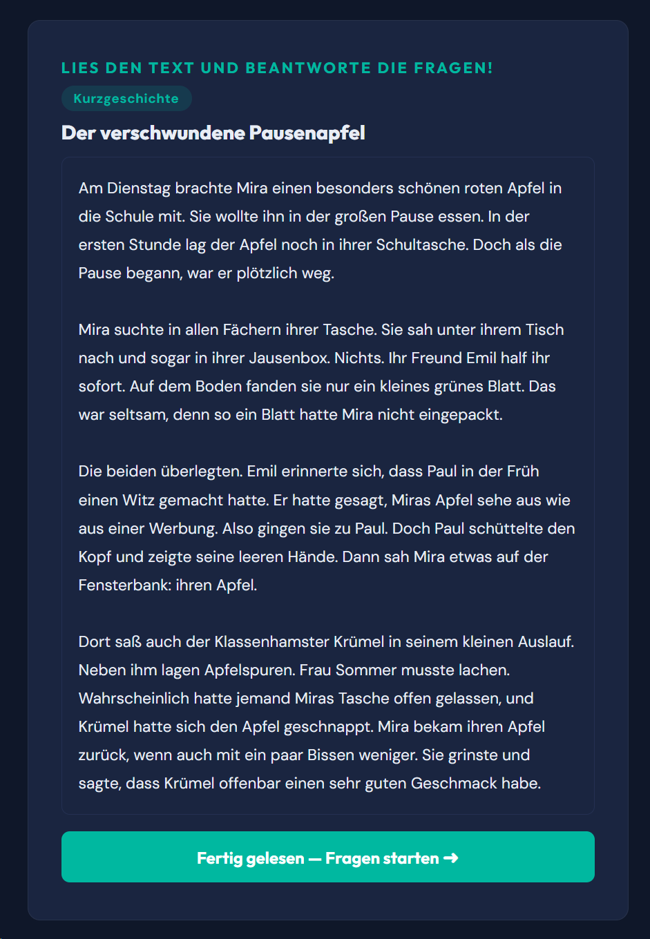 Beispiel-Aufgabe Leseverständnis