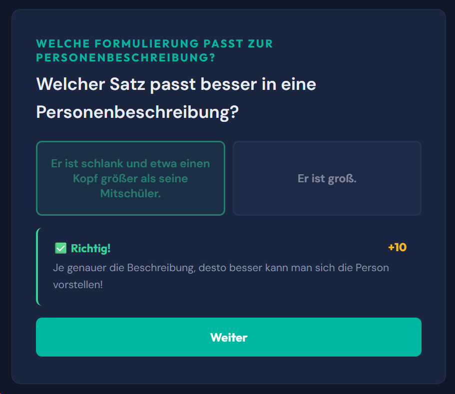 Beispiel-Aufgabe Personenbeschreibung