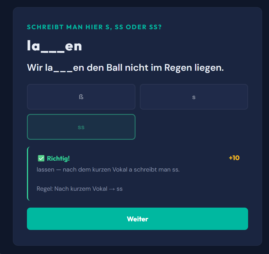 Beispiel-Aufgabe S, SS oder ß?