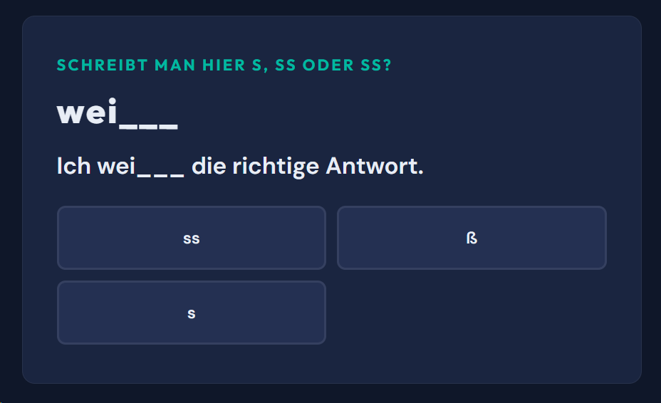 Beispiel-Aufgabe S, SS oder ß?