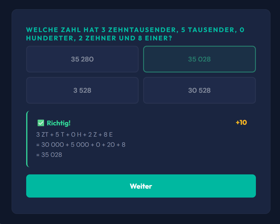 Beispiel-Aufgabe Stellenwert & Zahlenraum